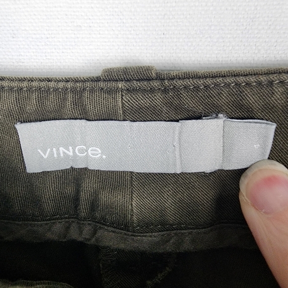 Vince Dark Green Bermuda Shorts Size 4 Gorpcore Neutral Minimalist Linen - Picture 5 of 6